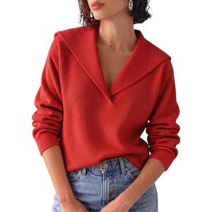 image:imageCicy Bell Womens Pullover Sweaters Lapel Collar V Neck Long Sleeve SweaterRed