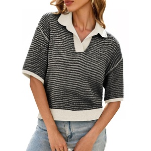 image:imageCicy Bell Womens Striped Cropped Sweaters Short Sleeve Knit Fall PulloverBlack