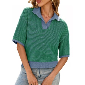 image:imageCicy Bell Womens Striped Cropped Sweaters Short Sleeve Knit Fall PulloverDark Green