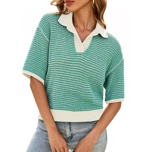 image:imageCicy Bell Womens Striped Cropped Sweaters Short Sleeve Knit Fall PulloverGreen
