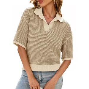 image:imageCicy Bell Womens Striped Cropped Sweaters Short Sleeve Knit Fall PulloverKhaki