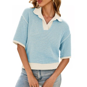 image:imageCicy Bell Womens Striped Cropped Sweaters Short Sleeve Knit Fall PulloverLight Blue